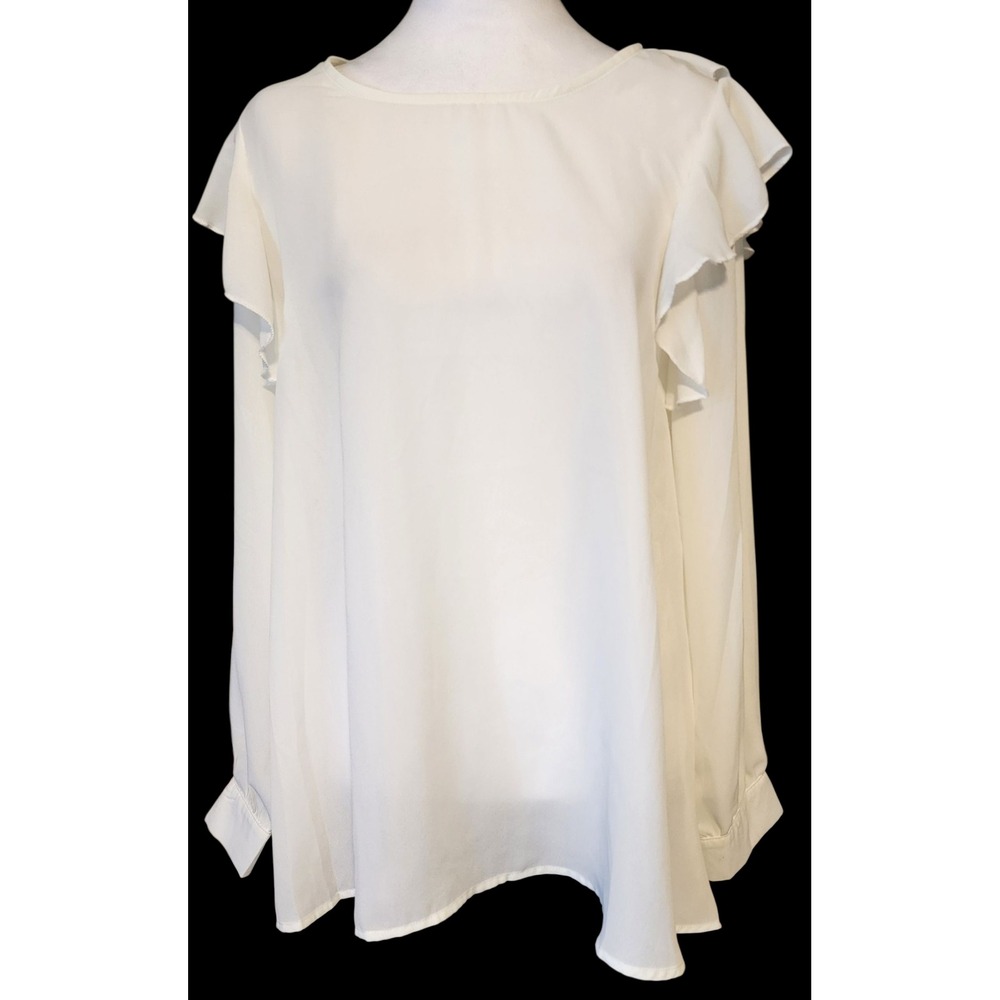 Umgee USA White Ruffle Long Sleeve Blouse Size M Romantic Elegant Womens